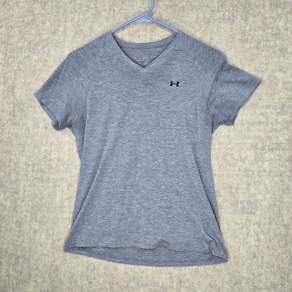 Under Armour Womens V-Neck Performance T-Shirt Gray Size Small Polyester Blend - Picture 1 of 5